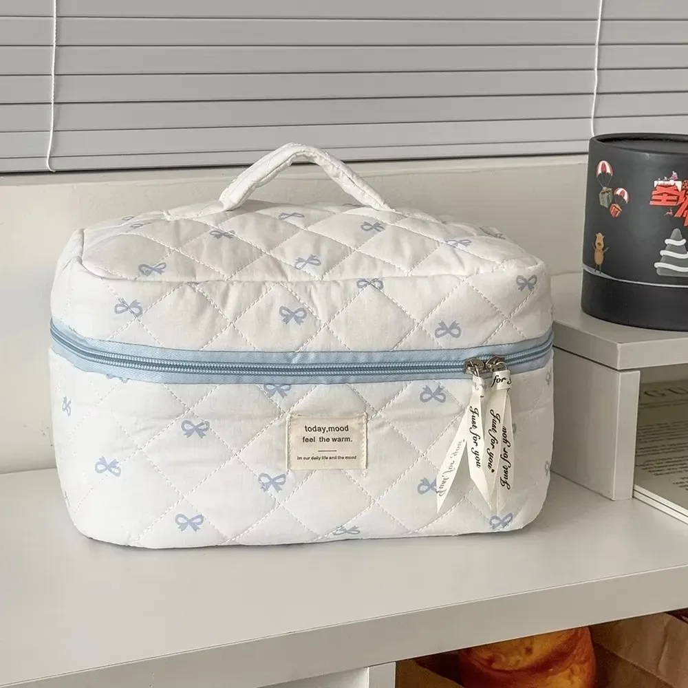 sac à cosmétiques portable bleu pour femme, pochette de voyage, sac de rangement grande capacité, trousse à maquillage zippée, cadeaux
