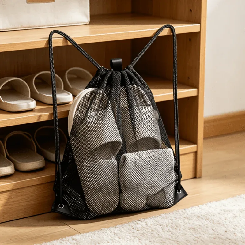 sac à dos en maille respirante avec cordon de serrage, sac de rangement portable pour courses et fruits, sac de sport léger, sac de courses réutilisable pour produits frais