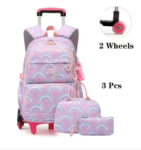 sac à dos à roulettes scolaire 3 pièces sac à déjeuner sac à crayons pour enfants sac à roulettes étanche fille école sac à dos à roulettes ensemble de sacs pour les filles