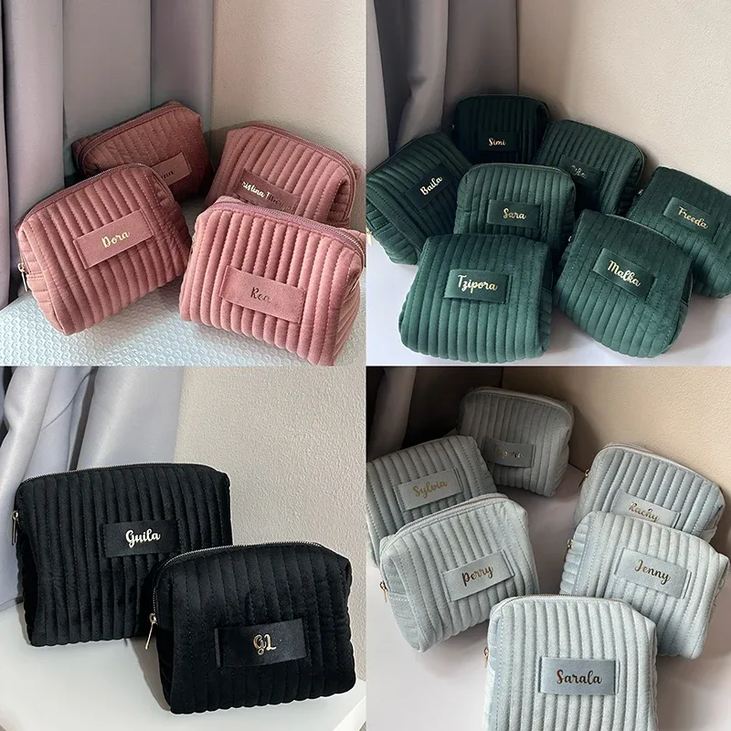 trousse de maquillage avec nom personnalisé, organisateur de voyage en velours de qualité supérieure, trousse de cosmétiques de toilette, cadeau de mariage personnalisé pour demoiselle d'honneur