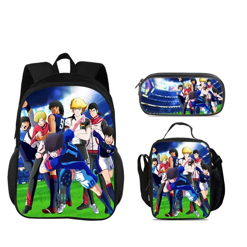 captain tsubasa – ensemble de 3 sacs à dos, trousse à crayons, sac isotherme, durable, tendance, polyvalent, pour l'école, pour garçons et filles, meilleur cadeau d'anniversaire