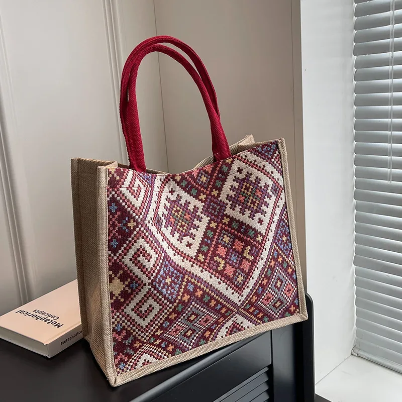 Sac à bandoulière de style national pour femme, sac fourre-tout ethnique de grande capacité, nouveau sac à main décontracté pour les trajets quotidiens et le shopping