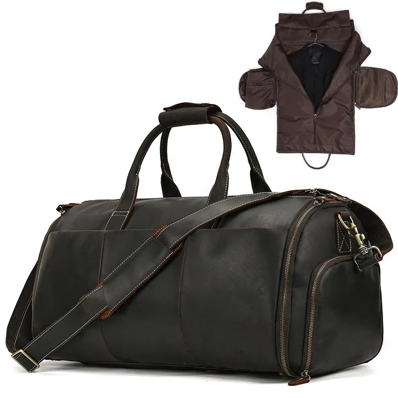 elin-sac pliant en cuir trempé pour homme, sacoche de voyage d'affaires avec poche à chaussures, juste de vêtements, bagage, polochon pour costumes