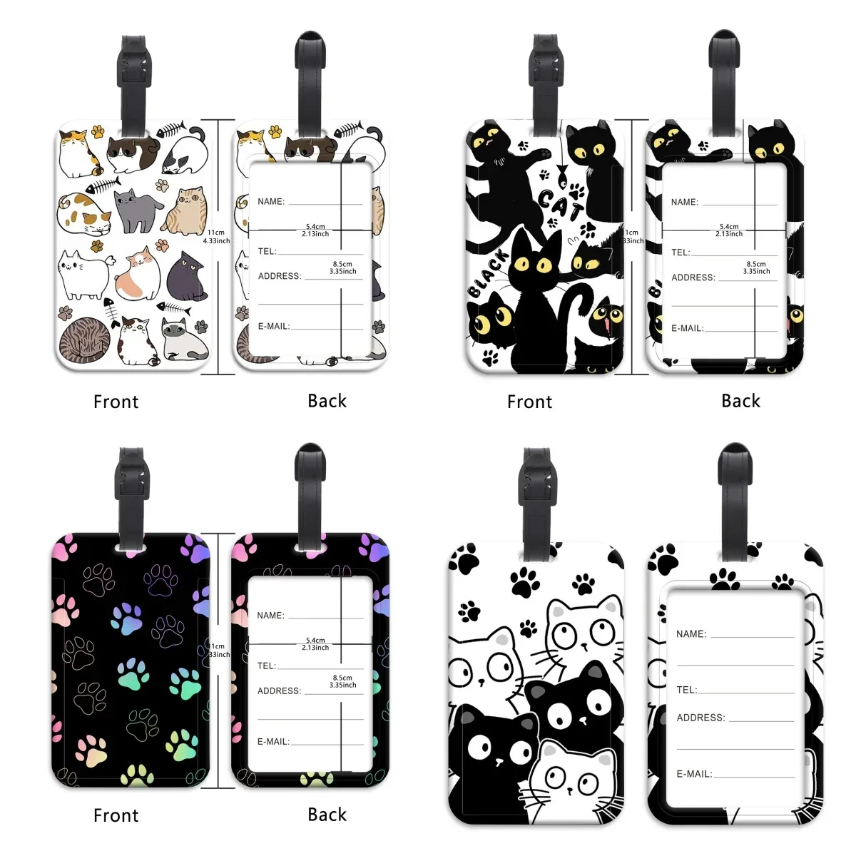 étiquettes de bagage chat dinosaure mignon, identification de valise, porte-nom d'adresse, étiquette de bagage
