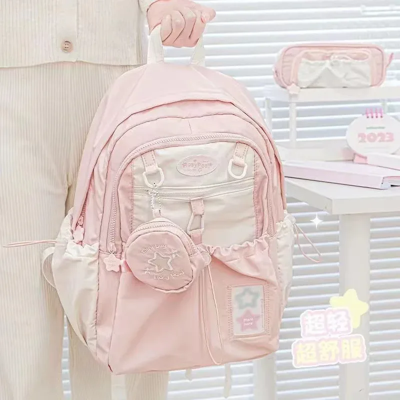 sac à dos style crème pour étudiants, design simple et mignon, grande capacité, léger et confortable