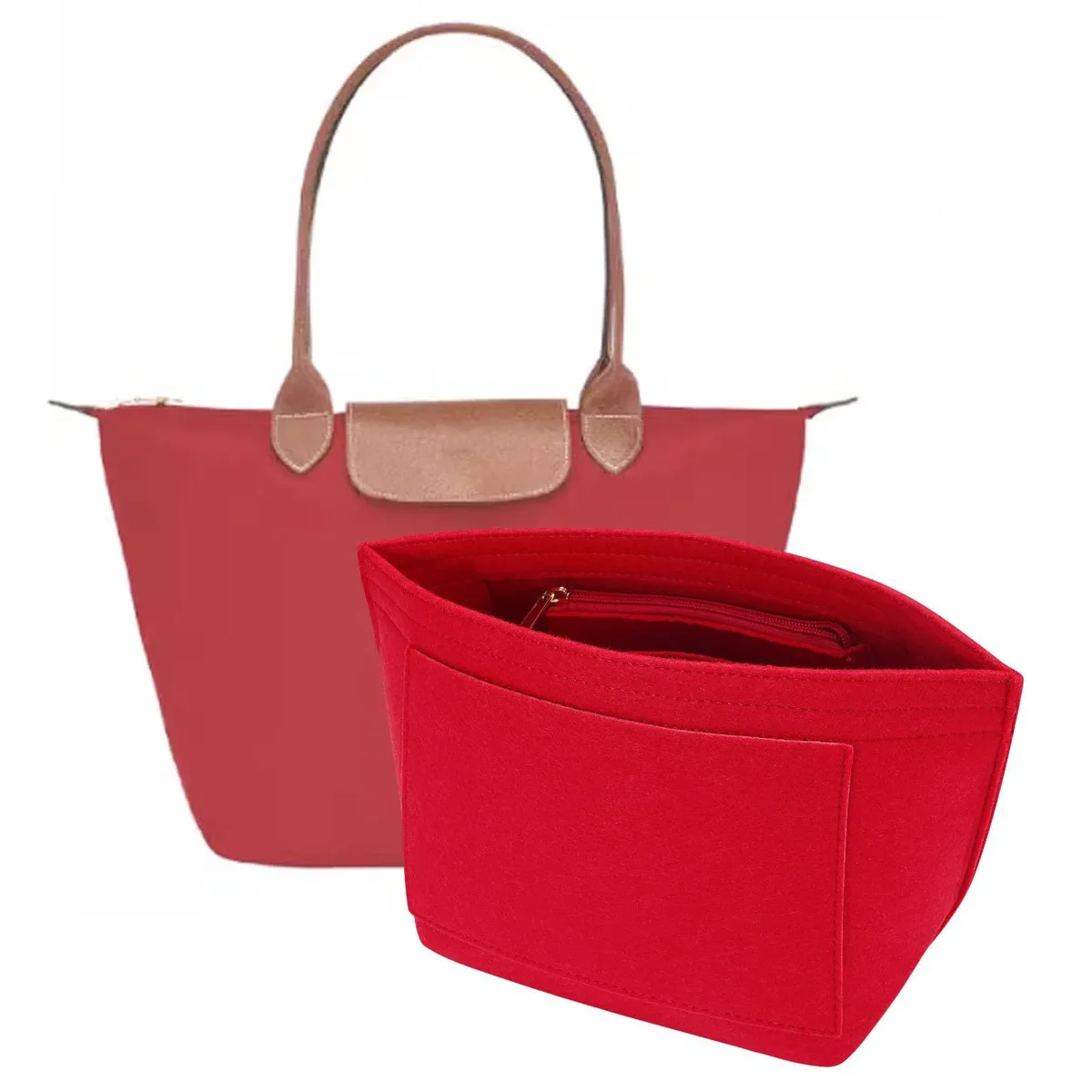 organisateur de sac à main en feutre, insert de sac, séparateur de compartiments, compatible avec le sac fourre-tout longchamp le pliage, organiseur de sac qui conserve sa forme