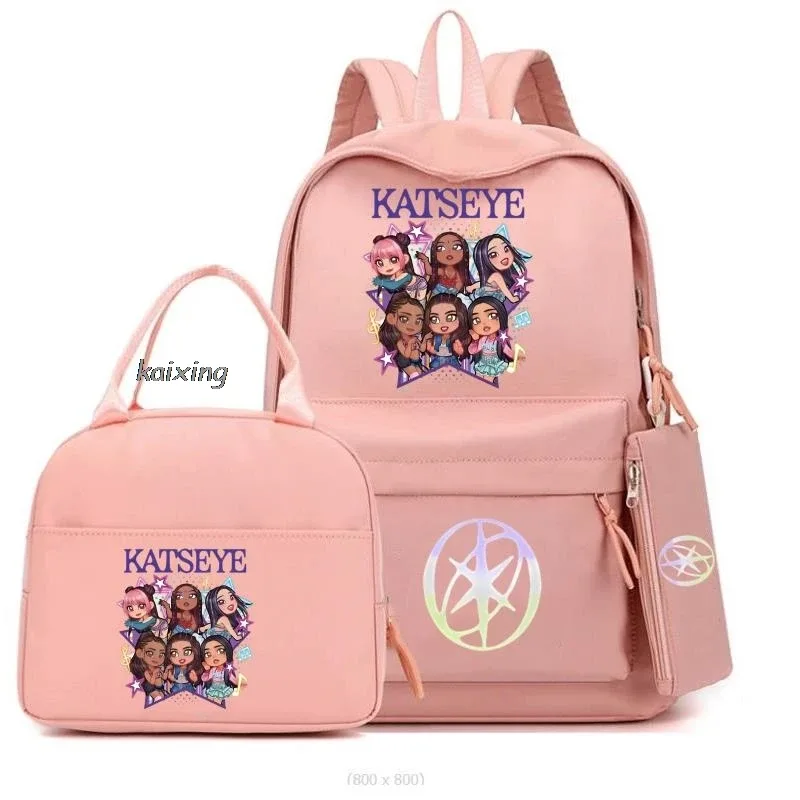 3 pièces/ensemble chaud katseye drôle impression sacs à dos fourre-tout et pochette grande capacité léger et respirant sac à dos extérieur