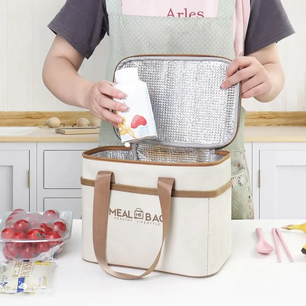 Sac de rangement pour boîte à déjeuner en papier d'aluminium, sac d'isolation thermique épais et isolé, sac de glace Portable étanche de grande capacité