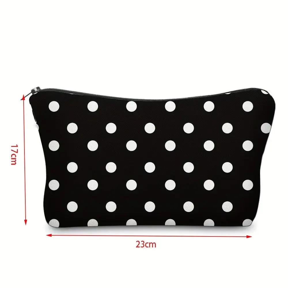 pochette de maquillage à pois tendance en polyester avec fermeture éclair, trousse de toilette portable