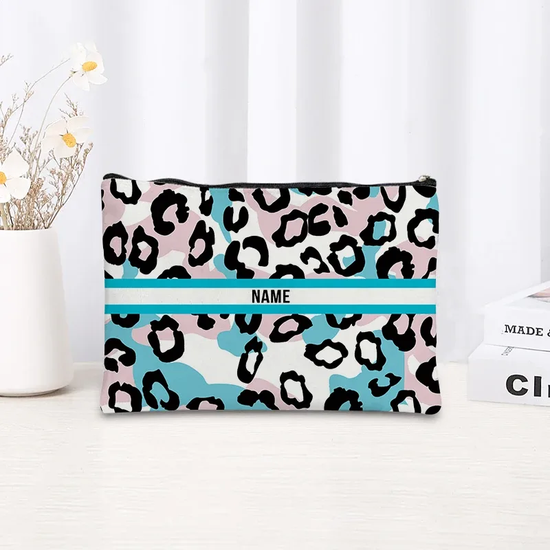 trousse de maquillage à motif léopard et tigre, trousse de toilette cosmétique essentielle pour les voyages, cadeau d'anniversaire ou de vacances avec nom personnalisé, trousse de maquillage
