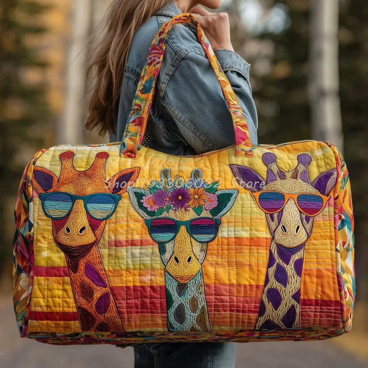 ‌ ‌ ‌ ‌ ‌ ‌ ‌ ‌ ‌ ‌ sac de voyage matelassé à imprimé girafe de dessin animé pour femmes et hommes, sac fourre-tout de week-end pour l'extérieur ‌ ‌ ‌ ‌ ‌ ‌ ‌ ‌ ‌ ‌ ‌