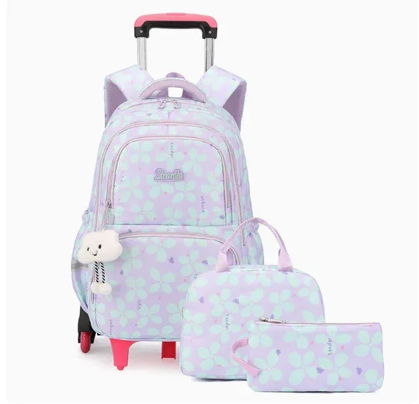 ensemble de sacs à dos à roulettes pour filles, pour les élèves du primaire (3e, 6e et 9e années) et les collégiens, 3 pièces