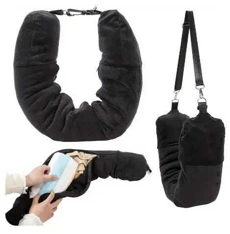 oreiller de voyage avec pochette de rangement, support de cou réglable en polyester, confortable et léger