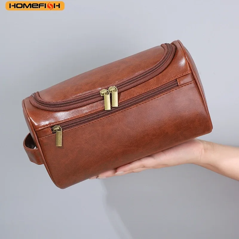 homefish trousse de toilette homme en pu vintage de luxe, sac de voyage essentiel pour cosmétiques et maquillage, organisateur suspendu pour hommes