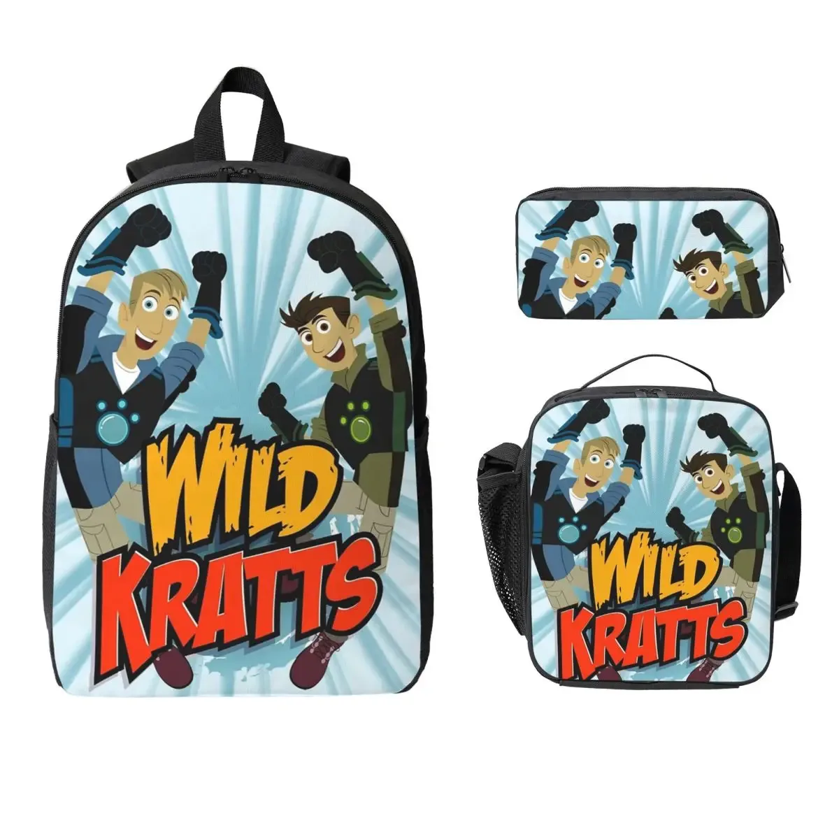 sac à dos wild kratts avec logo, sac à livres pour étudiants, sac d'école, sacs à bandoulière pour ordinateur portable, sac à déjeuner isotherme 3ps, trousse à crayons