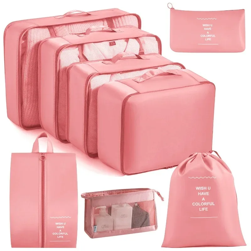 ensemble d'organisateurs de voyage 7/8/9 pièces, cubes de rangement pour valise, sacs de rangement portables pour bagages, pochette de rangement pour vêtements et chaussures, pliable
