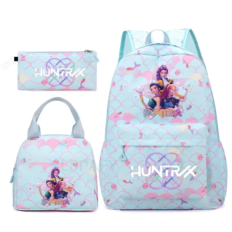 sac à dos kpop demon hunters 3 pièces rumi mira zoey, sac à dos de grande capacité, cartable pour adolescents et femmes, sac de voyage décontracté pour ordinateur portable, mochilas