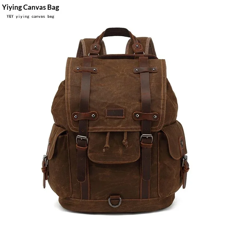 sac à dos vintage en toile et cuir imperméable, sac de voyage, mochila vintage masculine, sac à dos pour homme, sac à dos pour ordinateur portable en toile cirée