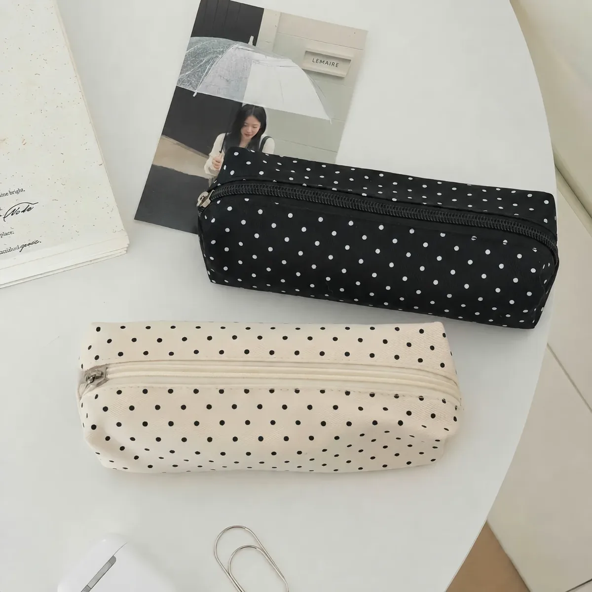 petite pochette de rangement, pochette à crayons à pois, trousse à crayons compacte pour étudiants, pour le rangement de la papeterie au travail
