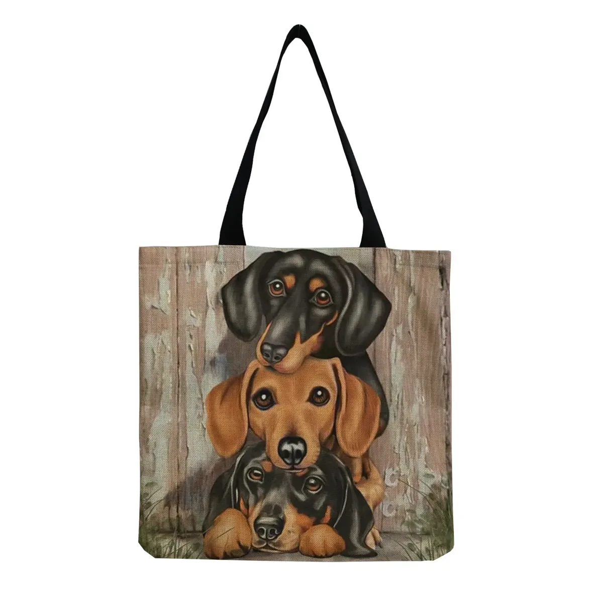 sac à bandoulière pour femme motif chien saucisse mignon, sac fourre-tout rétro littéraire, sac à main simple grande capacité, sac de shopping décontracté pour femme, vintage