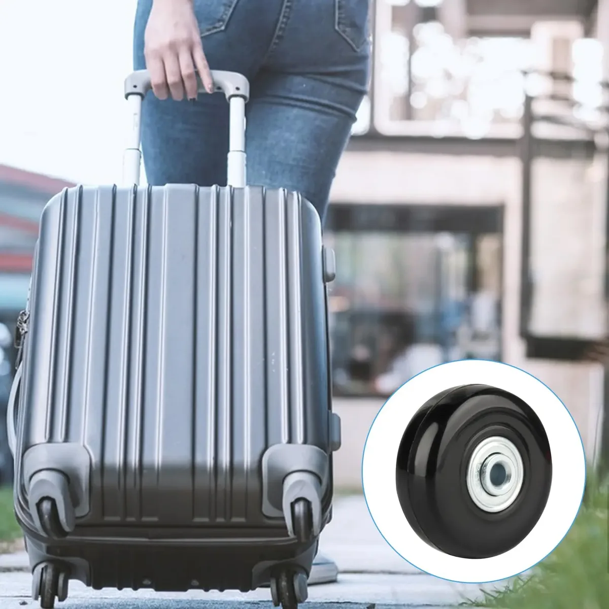 lot de 4 roulettes de rechange en caoutchouc 50x18mm pour valise (noir)