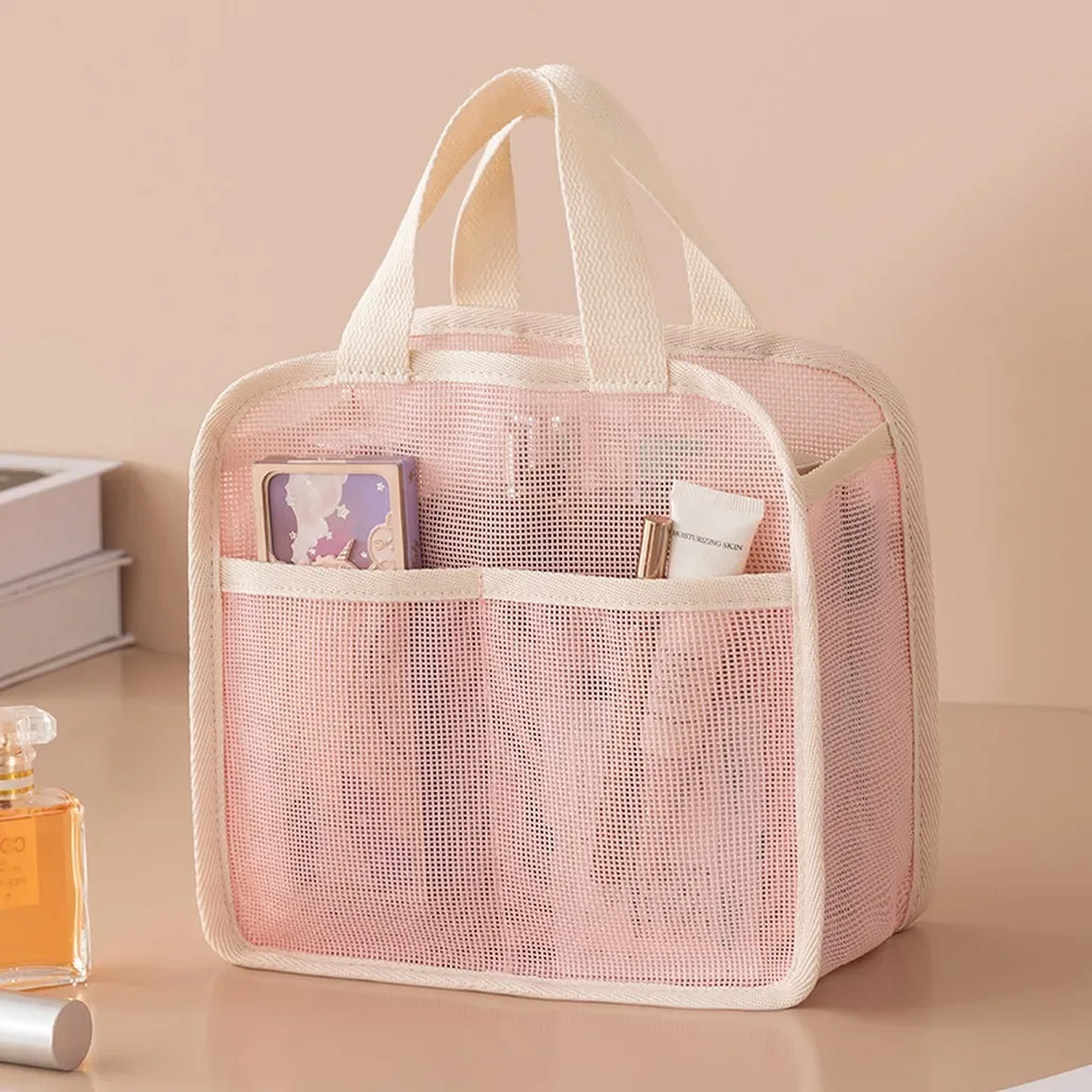 pochette de rangement portable, sac à cosmétiques en maille multi-usages, organisateur de maquillage respirant, trousse de toilette transparente pour la douche