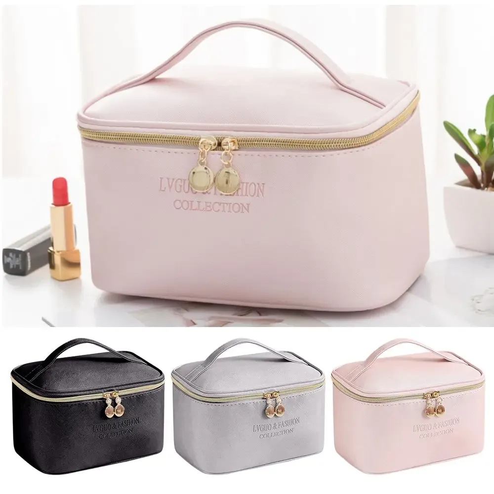 Trousse à cosmétiques en cuir PU, grande capacité, étanche, fermeture éclair, trousse de maquillage, voyage, toilette multifonctionnelle, évaluation