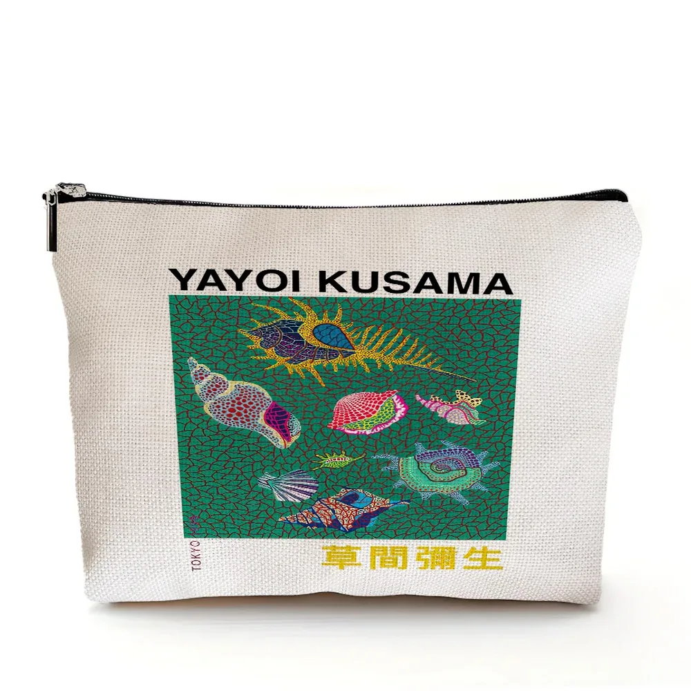 sacs à cosmétiques yayoi kusama art girl, double imprimé, motif pois japonais, sac à main de maquillage pour femme, organisateur de voyage, portefeuille enfant