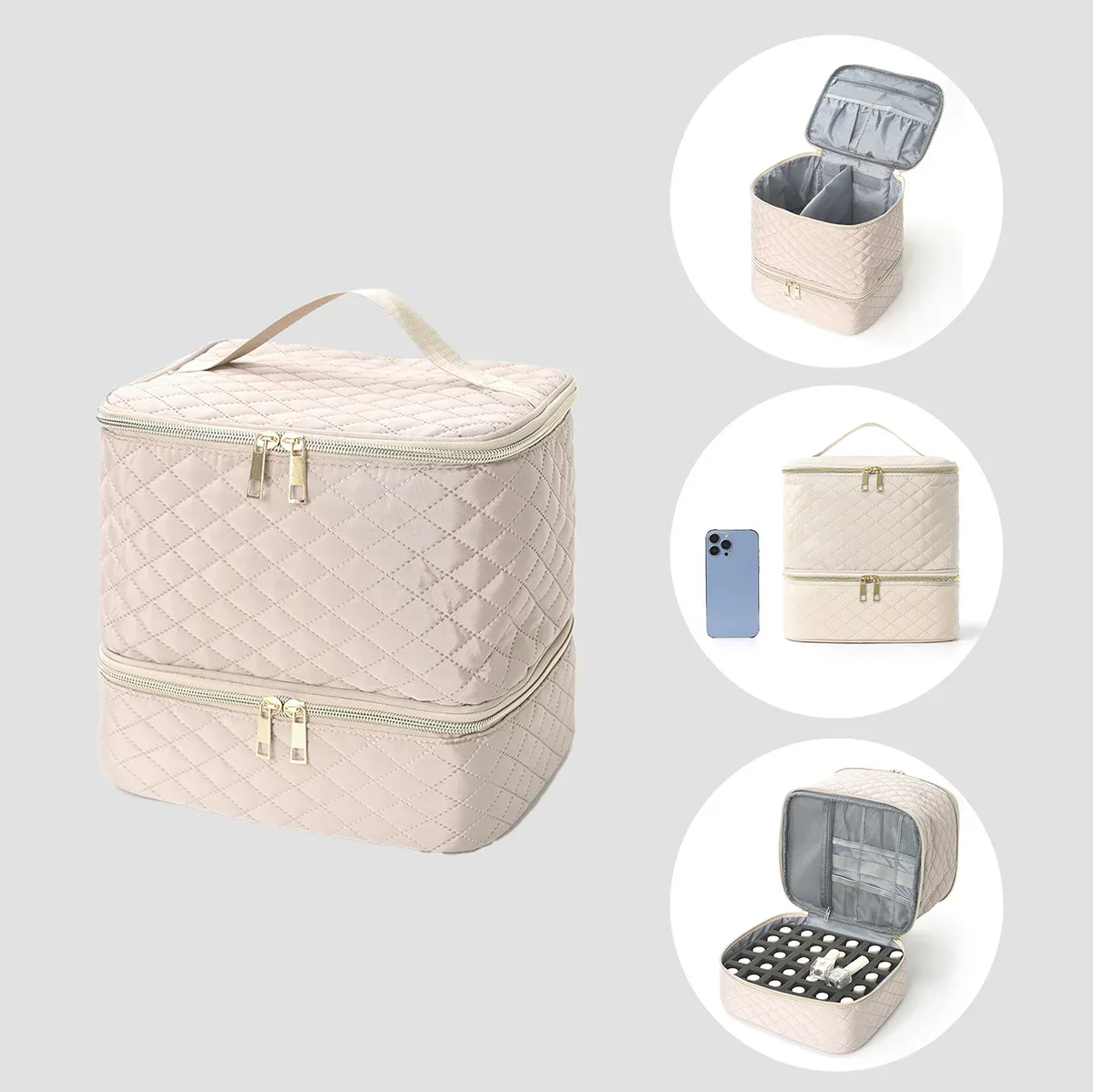 organisateur de vernis à ongles avec lumière uv intégrée, étui de transport double couche pour vernis à ongles, capacité de 30 flacons, sac de rangement, kit de manucure