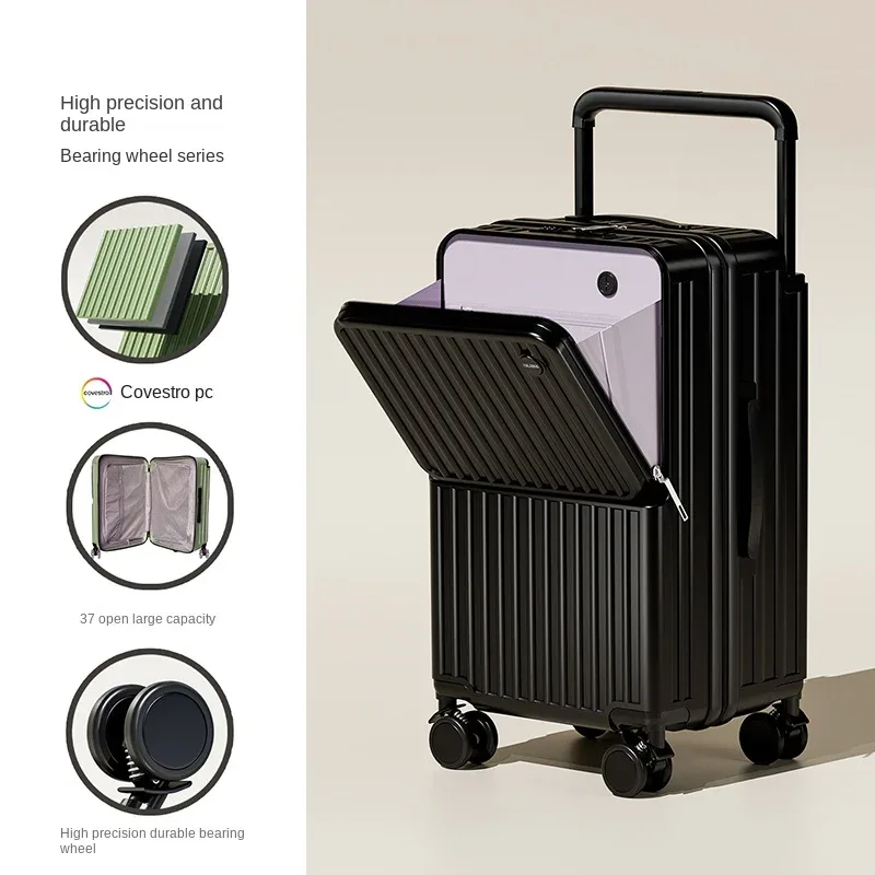 valise de voyage à tige de traction large, cinq roues, porte-bagages de 28 pouces, grande capacité, ouverture avant, pochette d'ordinateur, valise de cabine de 20 pouces