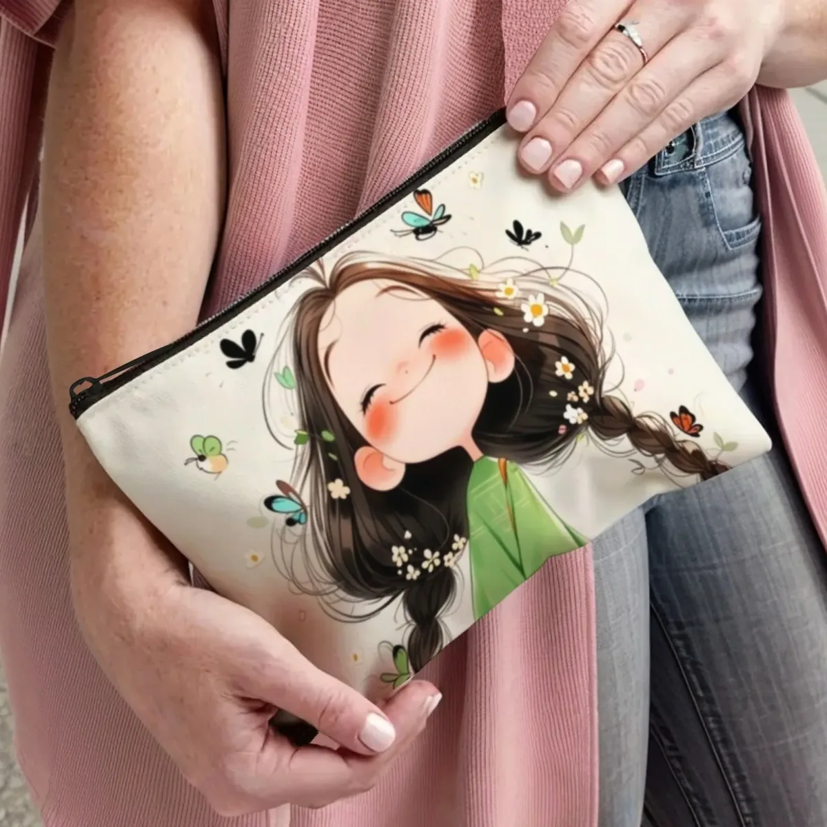 trousse de maquillage durable à fermeture éclair pour fille papillon, pochette à cosmétiques de voyage avec poches, organisateur de toilette pour femmes, noël
