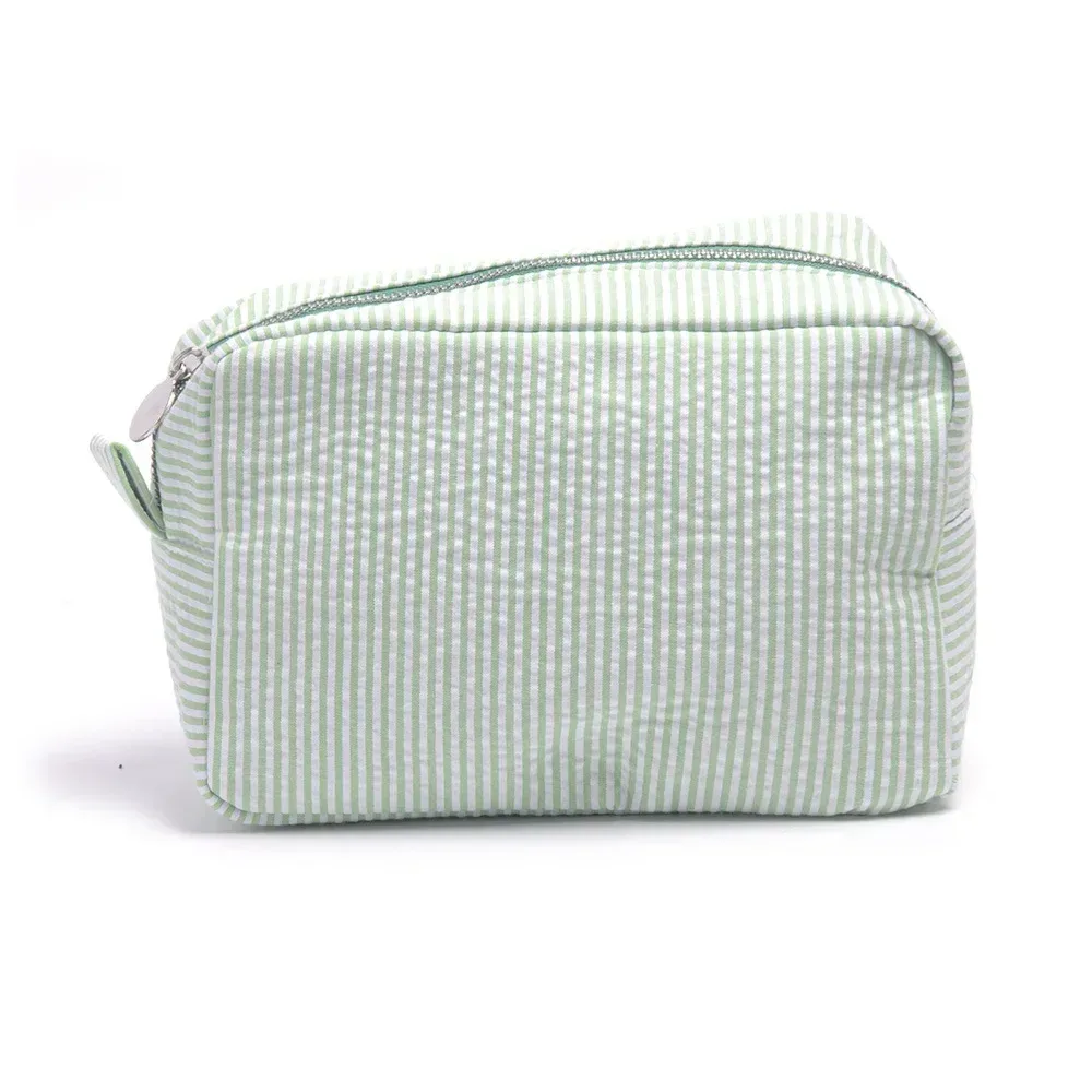 seersucker – sacs à cosmétiques à volants, sacs de rangement à rayures roses/violettes pour femmes, sac de voyage avec fermeture éclair, trousse de maquillage