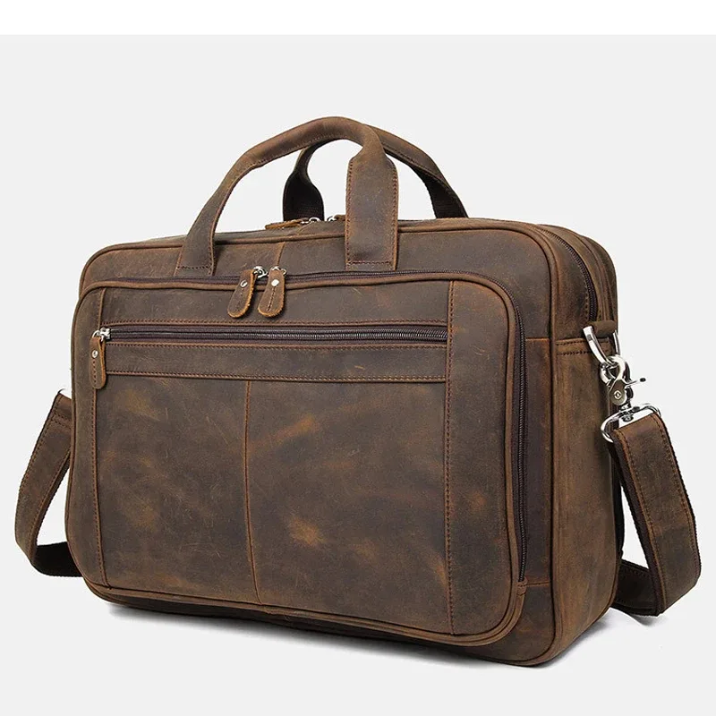sac d'affaires pour homme en cuir véritable de haute qualité, sac pour ordinateur portable de 17 pouces en cuir crazy horse, porte-documents masculin pour bureau.