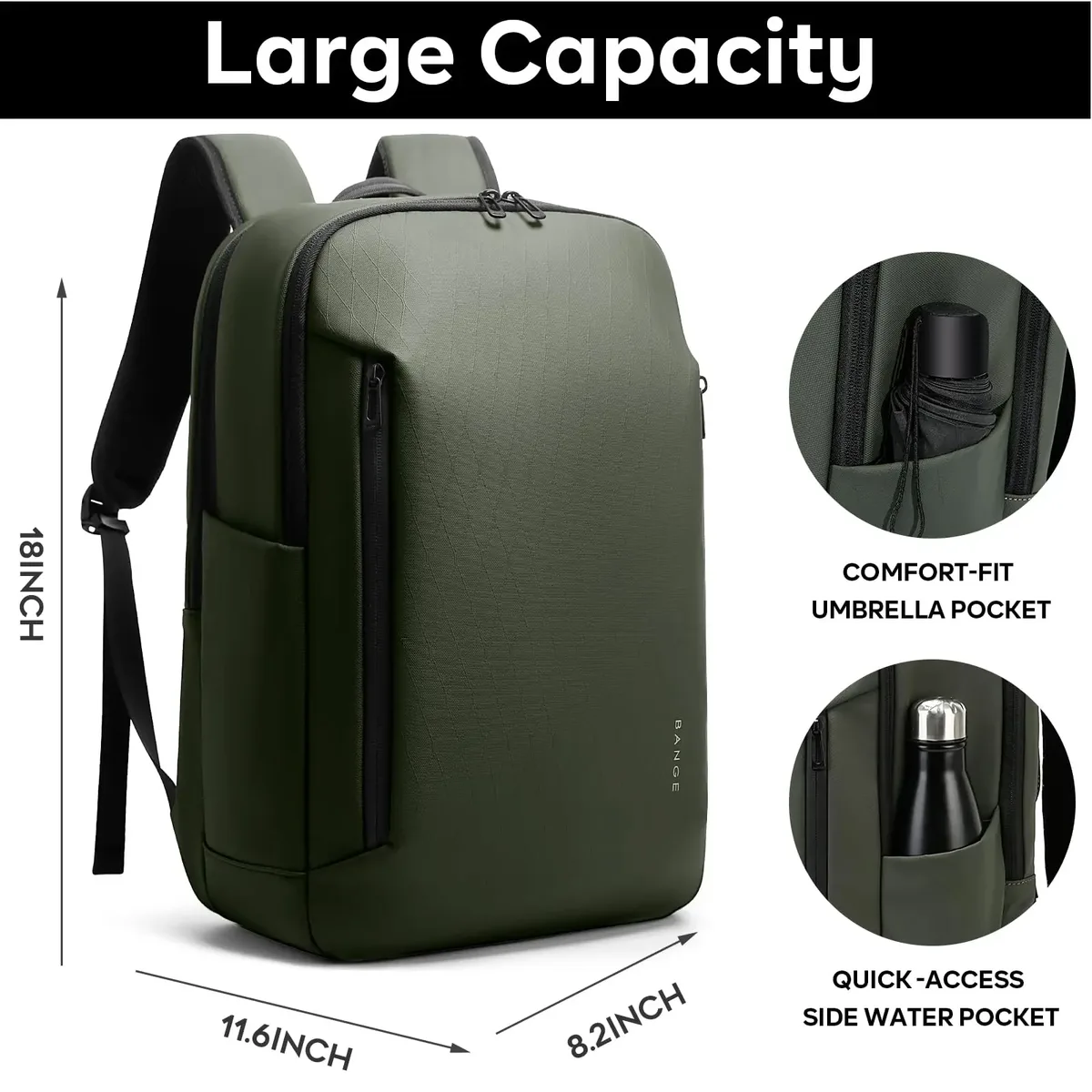 bange carry on sacs à dos légers pour ordinateur portable de 15,6 pouces pour hommes, pour les voyages courts, les voyages d'affaires, les sacs d'école avec poches latérales