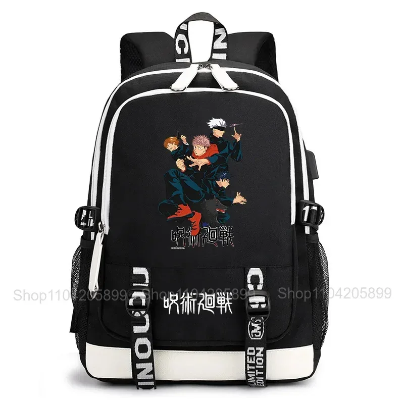 sac à dos jujutsu kaisen, anime satoru gojo itadori yuji, sac d'école pour étudiants, grande capacité, port de chargement usb, sac à dos de voyage