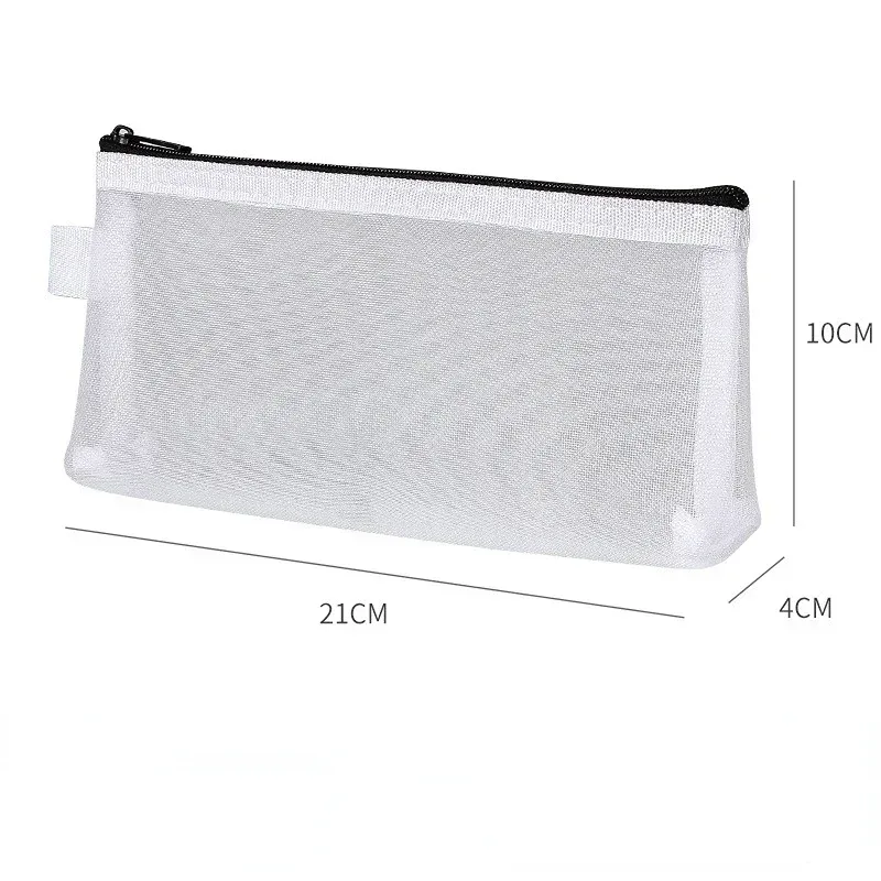 trousse de maquillage grise et noire, grande capacité, maille transparente, sacs pour pinceaux cosmétiques, étudiants, couleur unie, fermeture éclair, trousse à crayons en nylon