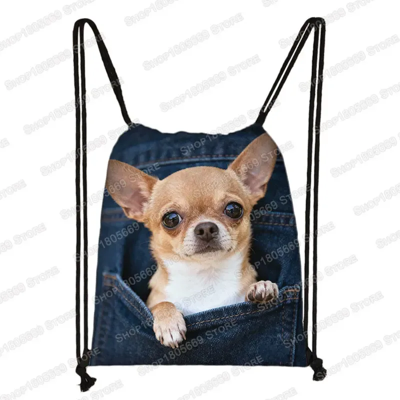 sac de poche imprimé animal pour femme, sac à cordon de serrage, chat mignon et chien, sacs de rangement de loisirs, sac à dos pour adolescent, porte-chaussures pour cadeau de voyage