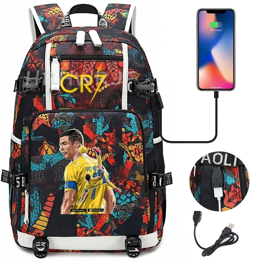sac à dos usb cr7 pour superstars du football, sac de voyage pour ordinateur portable, sacs d'école noirs pour hommes, sacs d'école pour étudiants, mochilas, cadeau