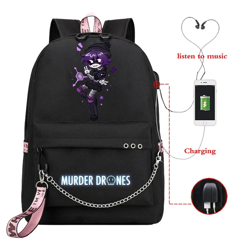 dessin animé meurtre drones sac à dos femmes hommes décontracté usb sac de charge voyage sac à dos garçon fille anime meurtre drones sacs d'école mochila