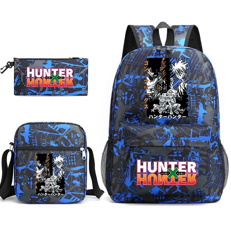 sac à dos d'étudiant imprimé hunter x hunter, sac à bandoulière décontracté, trousse à crayons, ensemble 3 en 1 pour garçons et filles, école