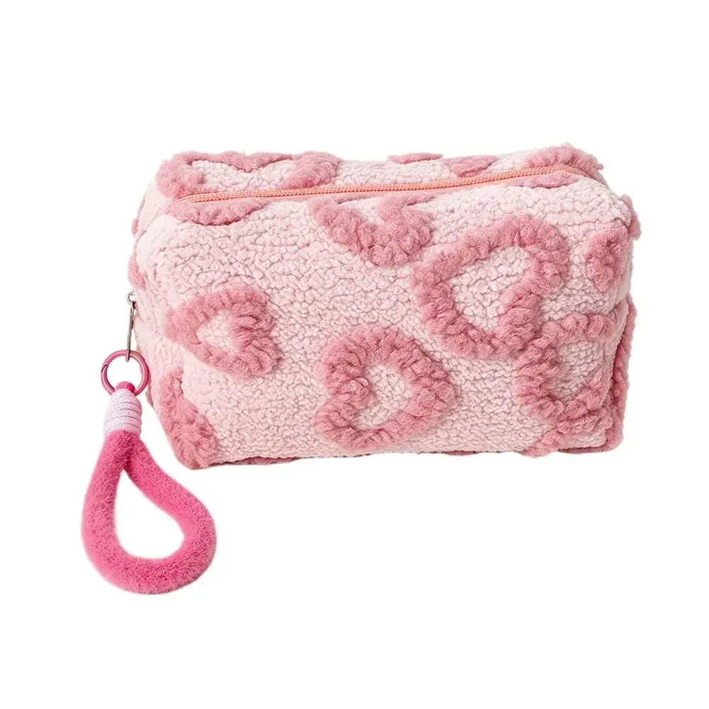 sac de maquillage en peluche brodé, sac de toilette portable de voyage, grande capacité, pochette de rangement pour cosmétiques, cadeau mignon pour femmes
