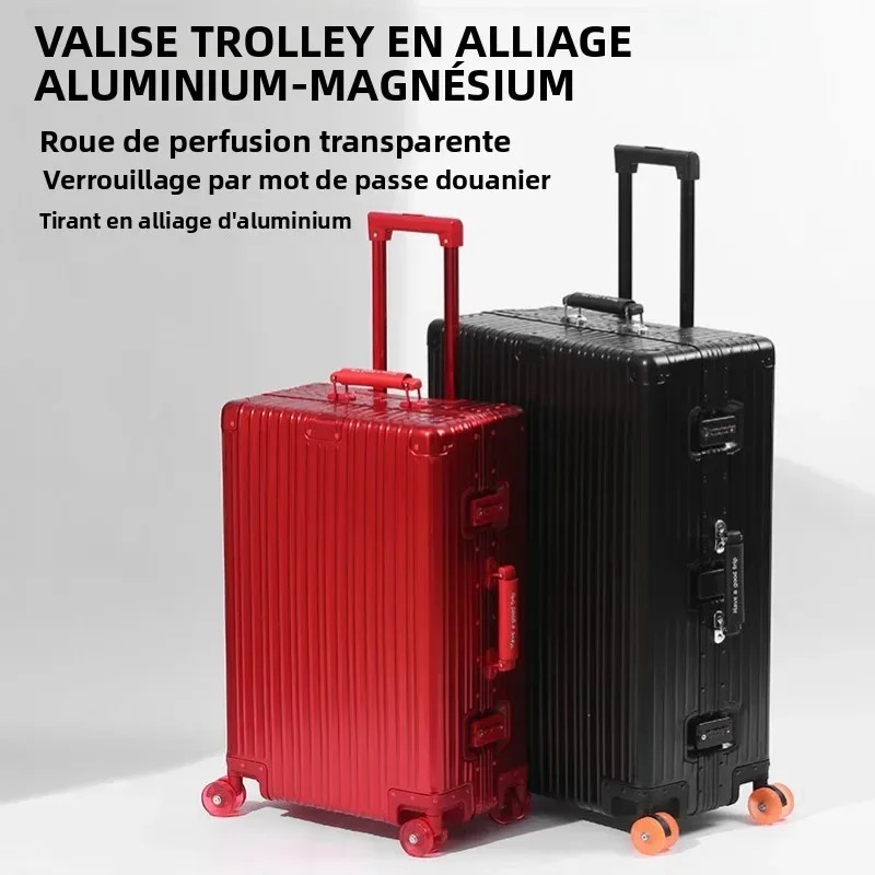 valise en alliage d'aluminium et de magnésium, grande capacité, avec serrure à combinaison, roulettes transparentes, valise à roulettes pour affaires