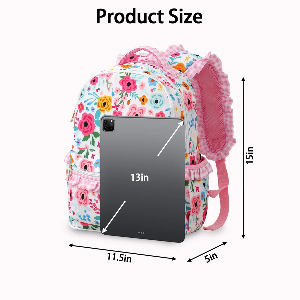 sac à dos à volants en gingham pour filles, avec porte-crayons, multi-poches, grande capacité, pour adolescents, pour la rentrée scolaire, sac de voyage
