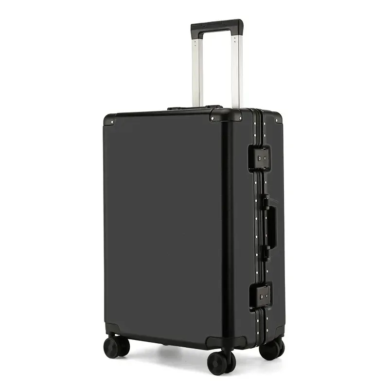 valise de voyage grande capacité couleur unie avec serrure à combinaison, cadre en aluminium, poignée télescopique de luxe pour hommes et femmes