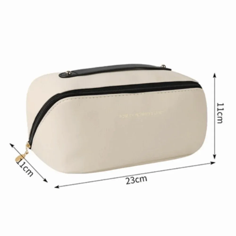 sac de maquillage portable tendance, sac cosmétique en pu, sac de toilette multi-compartiments grande capacité