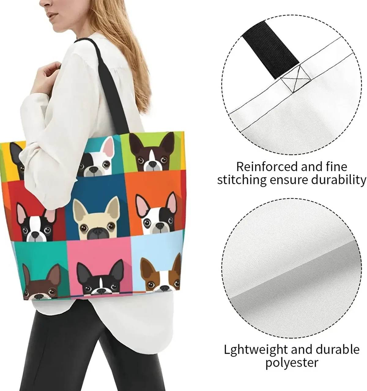 sac fourre-tout bouledogue français pour femme, sac à main cartable à poignée supérieure, sac à main décontracté, mignon, mode initiée, travail, école, voyage, shopping