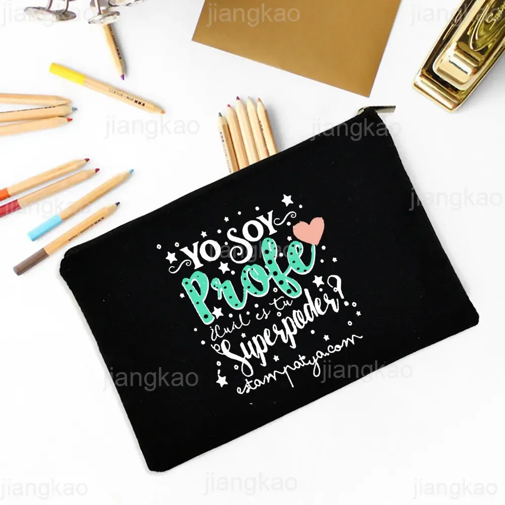 sac à crayons imprimé espagnol, meilleur professeur dans le mot, école, fournitures de papeterie, sacs de rangement, trousse de maquillage de voyage, poudre de toilette, cadeaux