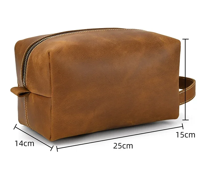 petit sac de voyage de bonne qualité, portefeuille de voyage en cuir crazy horse, sac de rangement, sac de maquillage de lavage pour trousse de toilette de voyage