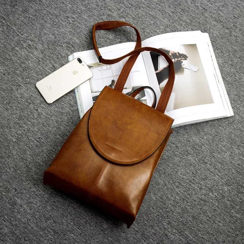 sac à dos en cuir véritable pour femmes, à bandoulière, à la mode, en cire d'huile, sac de jour