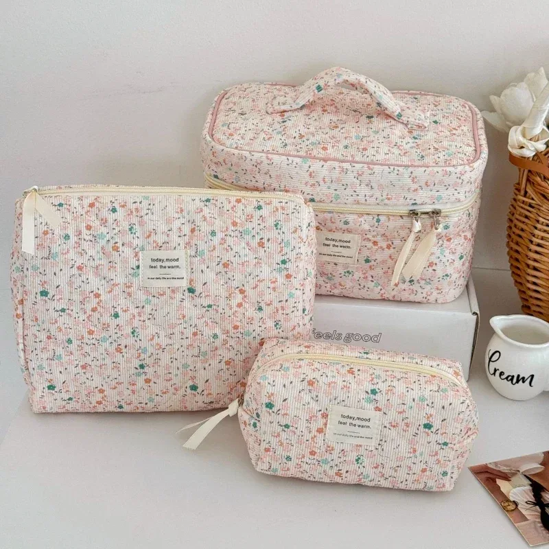 sacs de rangement cosmétiques vintage en velours côtelé pour femmes, sacs à main de voyage rétro portables pour dames, trousse de maquillage simple pour femme, sac à main d'embrayage